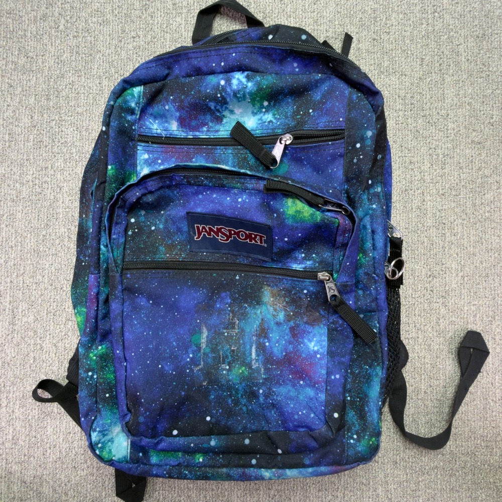 JanSport Big Student Backpack Galaxy Space Nebula Blue Purple Green Star Print
